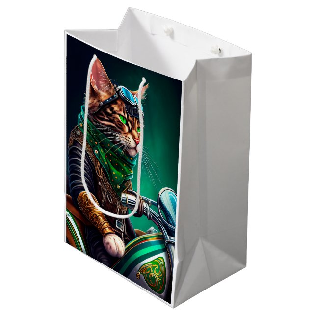Sac Cadeau Moyen Bengal Chat conduire vélo St. Patrick's Day (Devant Angle)