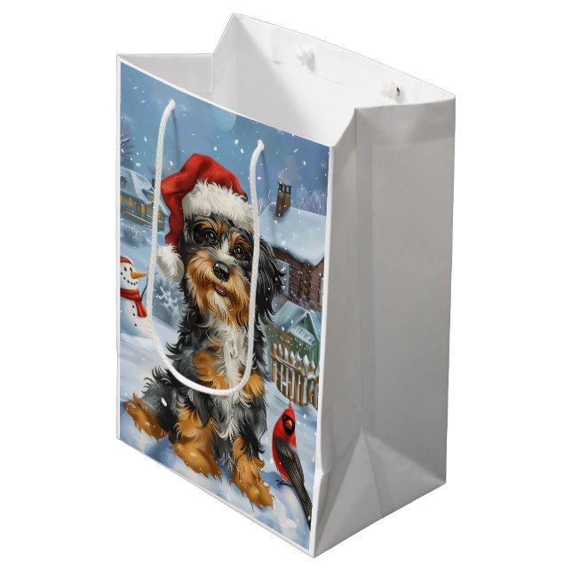 Sac Cadeau Moyen Bernedoodle Chien Winter Wonderland Noël (Devant Angle)