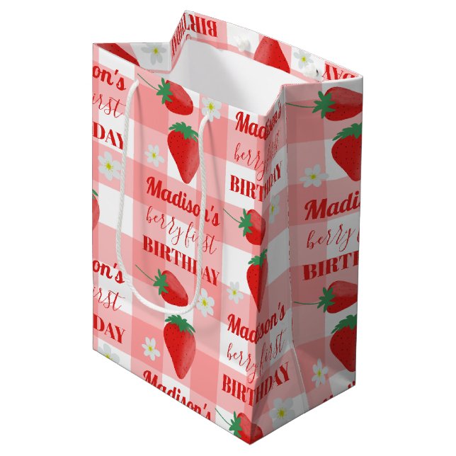 Sac Cadeau Moyen Berry First Birthday Strawberry First 1er Nom (Devant Angle)