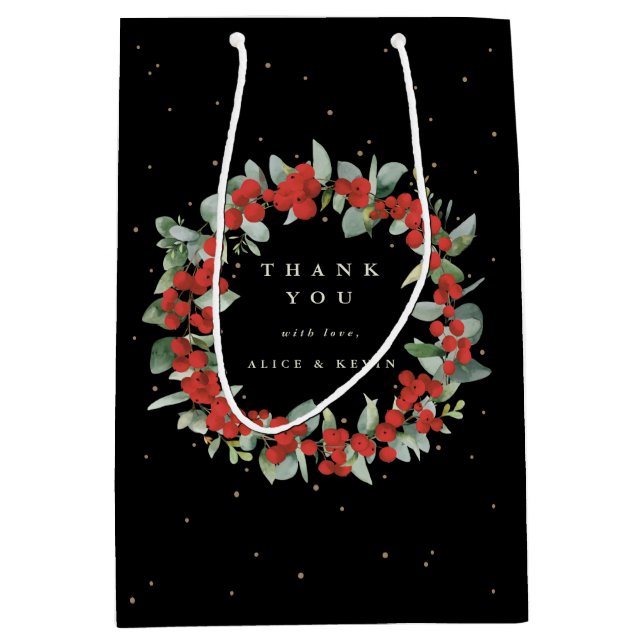 Sac Cadeau Moyen Berry rouge+Eucalyptus Noël/Merci de vacances (Devant)