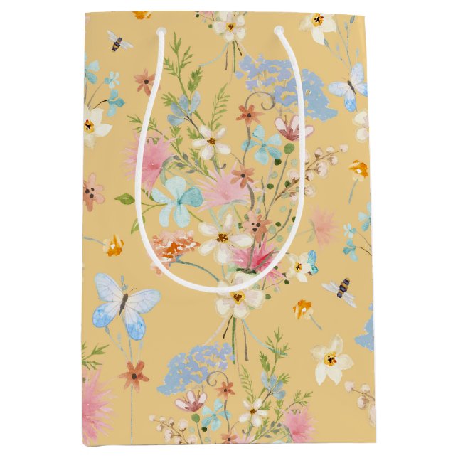 Sac Cadeau Moyen Beurre d'abeille fleur sauvage jaune Découpage (Devant)