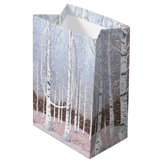Sac Cadeau Moyen Bibouleau neigeux Noël Dusty Blue ID1003 (Dos Angle)