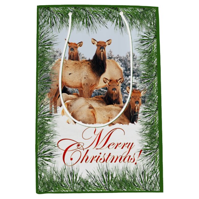 Sac Cadeau Moyen Bienvenue à Elk Joyeux Noël (Devant)