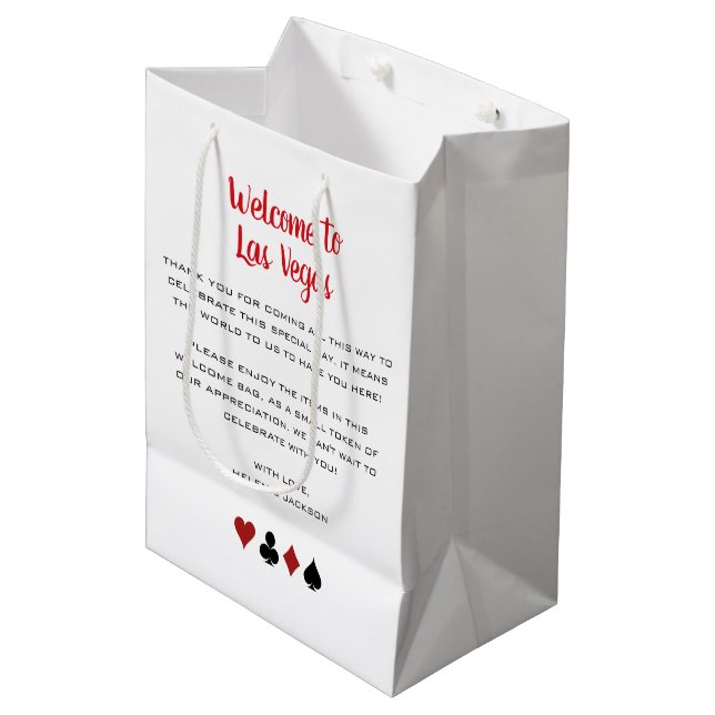 Sac Cadeau Moyen Bienvenue au Mariage Las Vegas (Devant Angle)