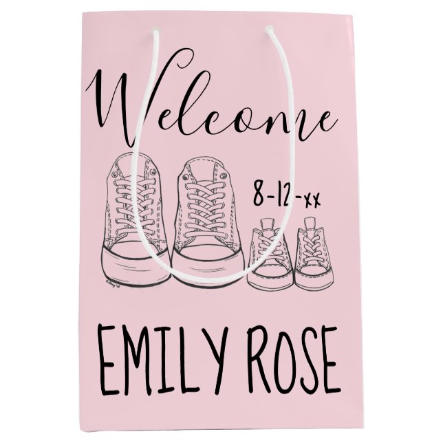 Sac Cadeau Moyen BIENVENUE Nouvelle Arrivée Chaussures bébé Douche  (Devant)
