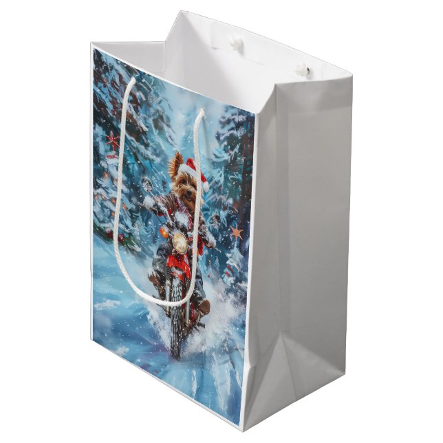 Sac Cadeau Moyen Biewer Terrier Chien équitation Moto Noël (Devant Angle)