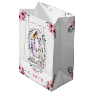 Sac Cadeau Moyen Big 9th Birthday Girl Photo Collage Fleur rose