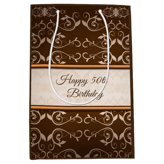 Sac Cadeau Moyen Bige Damas Rose Gold Stripes (Devant)
