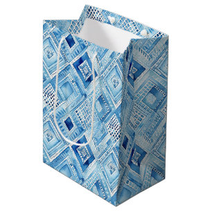 Sac Cadeau Moyen Bijou Carré Batik Blanc Bleu