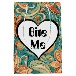 Sac Cadeau Moyen Bite Me Funny Heart Tourbillonnant Retro Design