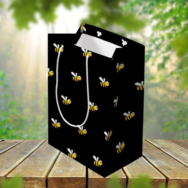 Sac Cadeau Moyen Black happy bumble abeilles mignonnes fun (Créateur téléchargé)