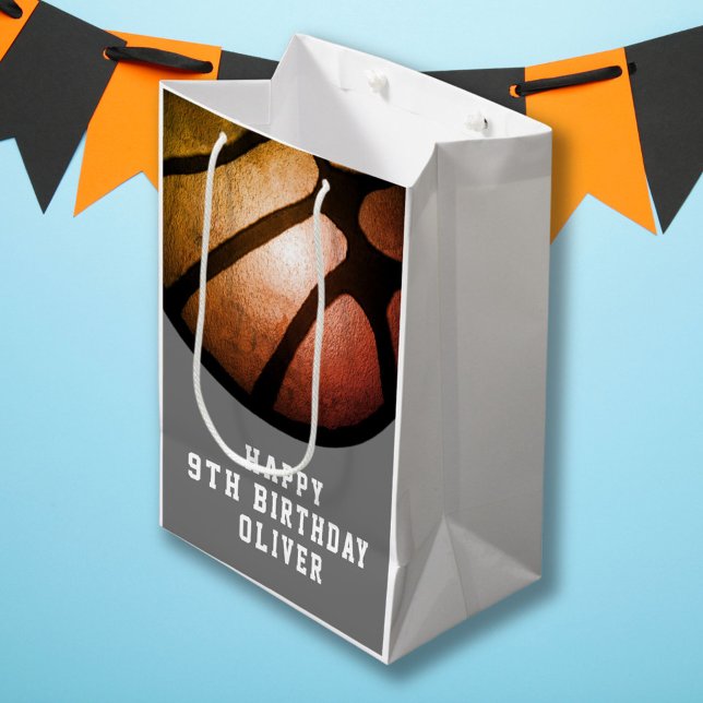Sac Cadeau Moyen Black Orange Basketball Ball Sports Anniversaire (Créateur téléchargé)