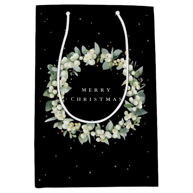 Sac Cadeau Moyen Black Snowberry+Eucalyptus Noël/Fête (Devant)