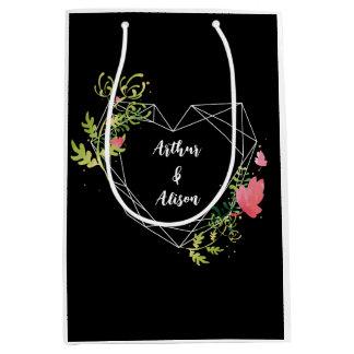 Sac Cadeau Moyen Black & White Heart Nom personnalisé Mariage Faveu