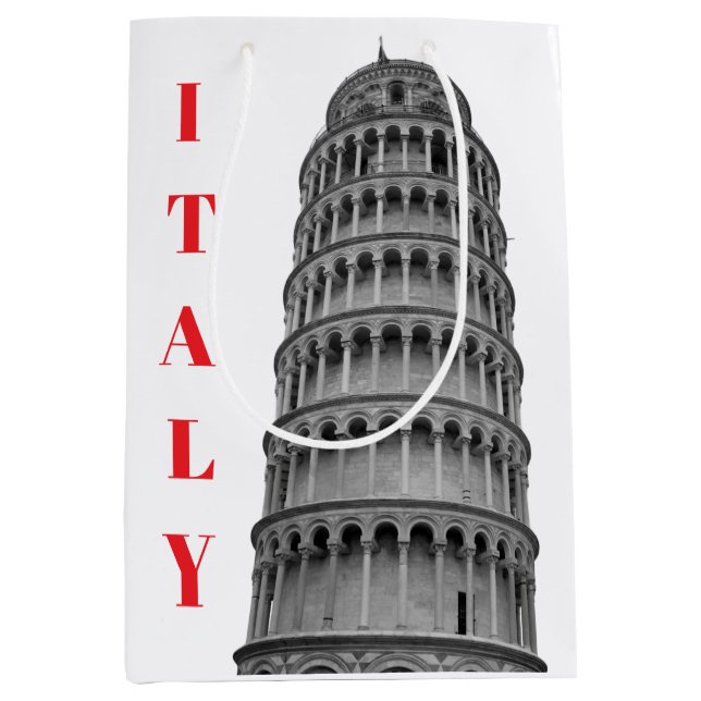 Sac Cadeau Moyen Black White Leaning Tower of Pisa Italy (Devant)