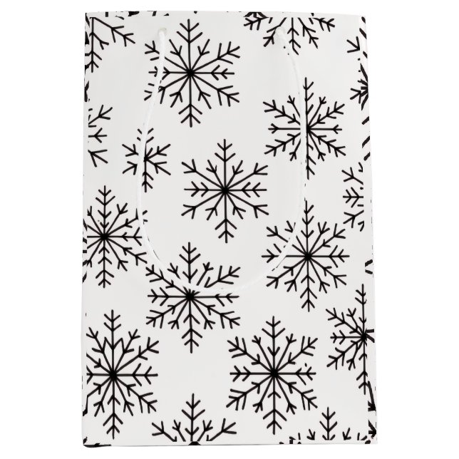 Sac Cadeau Moyen Black & White Snowflake Gift Bag – Elegant Minimal (Devant)