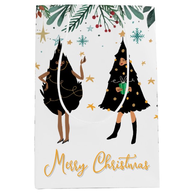 Sac Cadeau Moyen Black Women Dressed in Black Christmas Tree Party (Devant)