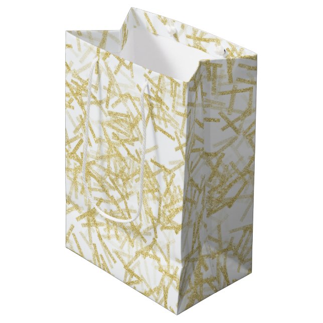 Sac Cadeau Moyen Blanc Or Glam Glitzy Noël (Devant Angle)