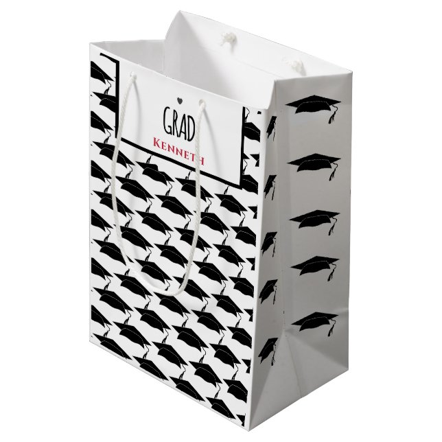 Sac Cadeau Moyen Blancs Noir Graduate Graduate Casquettes sur mesur (Devant Angle)