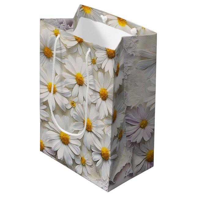 Sac Cadeau Moyen Blancs Sur Texture Distressée (Devant Angle)