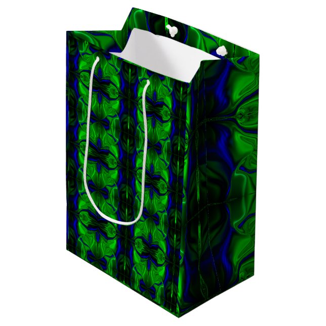 Sac Cadeau Moyen Bleu avec des traits 'flottants' entrelacés (Devant Angle)