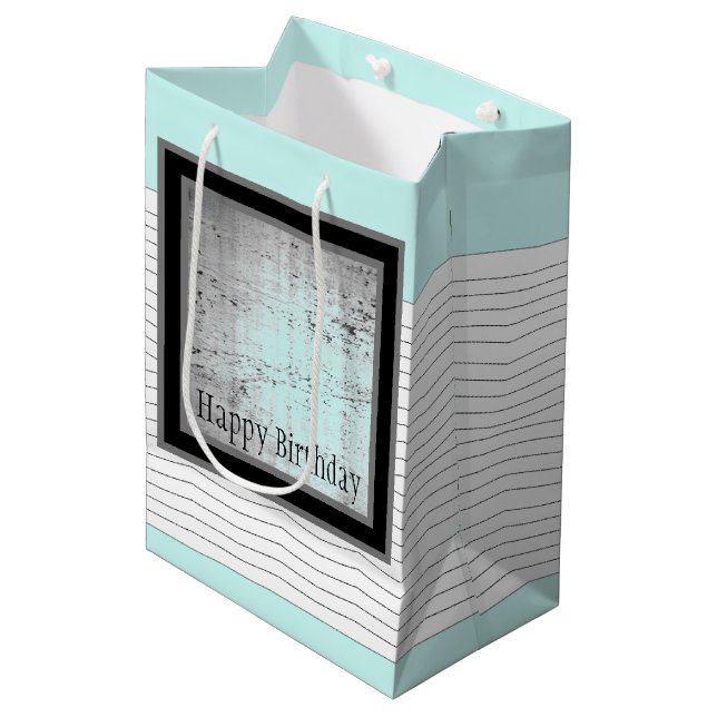 Sac Cadeau Moyen Bleu Clair Noir Et Blanc (Devant Angle)