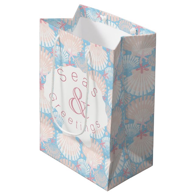 Sac Cadeau Moyen Bleu de Noël côtier    (Devant Angle)