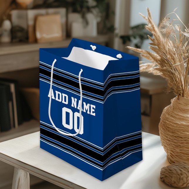 Sac Cadeau Moyen Bleu et Black Jersey Grandes Nom personnalisé Numé (Custom Gift Bag)
