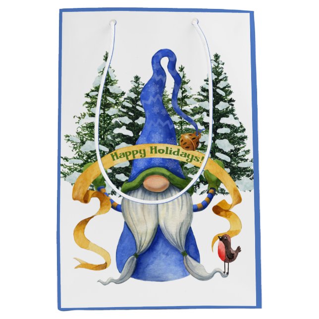 Sac Cadeau Moyen Bleu Gnome Vacances (Devant)