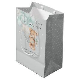 Sac Cadeau Moyen Bleu gris Baby shower à ballon à oreille d'attente