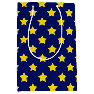 Sac Cadeau Moyen Bleu Jaune Etoiles Motif