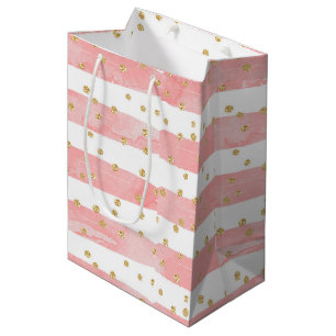 Sac Cadeau Moyen Bleu rose   Faux Gold Confetti