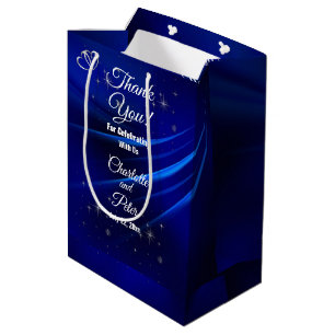 Sac Cadeau Moyen Bleu royal, diamants et coeurs