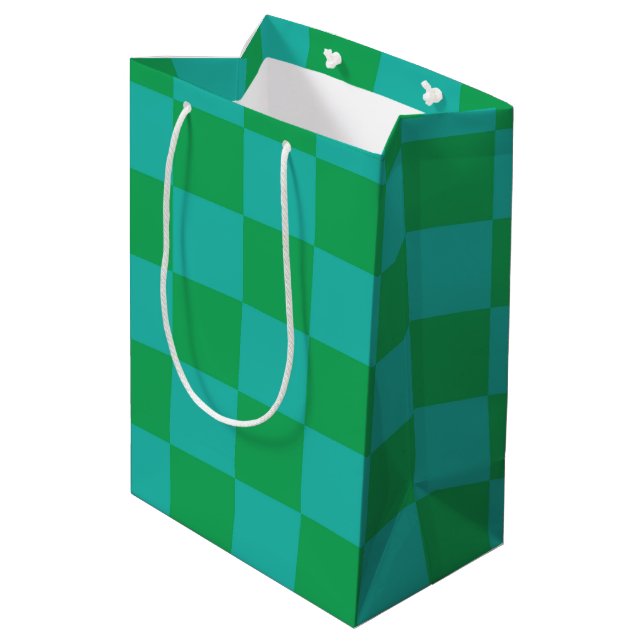 Sac Cadeau Moyen Bleu vert À damiers En vichy Motif (Dos Angle)