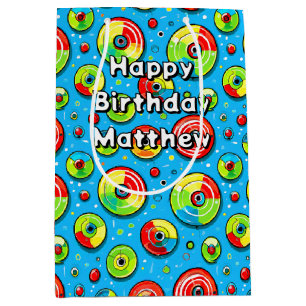 Sac Cadeau Moyen Bleu, Vert et Disque Rouge Golf Thème Anniversaire