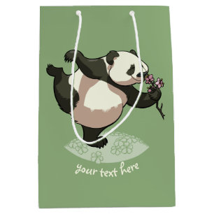 Sac Cadeau Moyen Blissful Panda Smelling Blossom Flowers