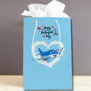 Sac Cadeau Moyen Blue Cute Avion & Nuages, Enfants Saint Valentin