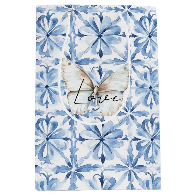 Sac Cadeau Moyen Blue Floral Butterfly Love (Devant)
