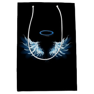 Sac Cadeau Moyen Blue Glowing Angel Wings on black background