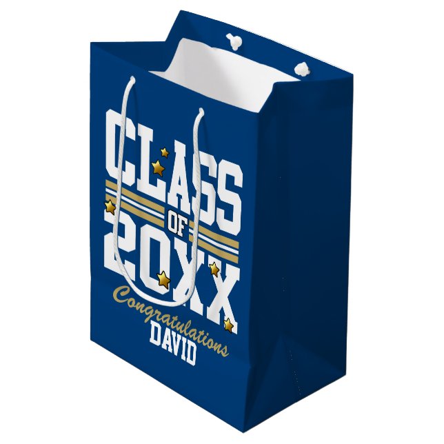 Sac Cadeau Moyen Blue|Gold Graduated Class Year (Devant Angle)