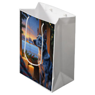 Sac Cadeau Moyen Blue Heeler avec lumières de Noël vacances