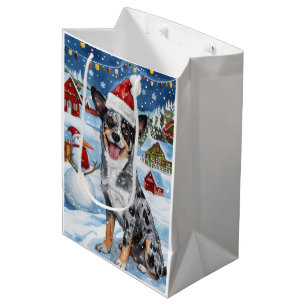 Sac Cadeau Moyen Blue Heeler Chien Winter Wonderland Noël Joie