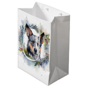Sac Cadeau Moyen Blue Heeler Christmas Wreath Festive Pup