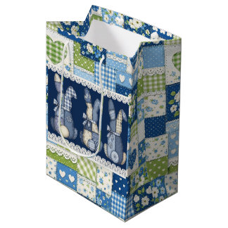 Sac Cadeau Moyen Blue Patchwork Bunnies 