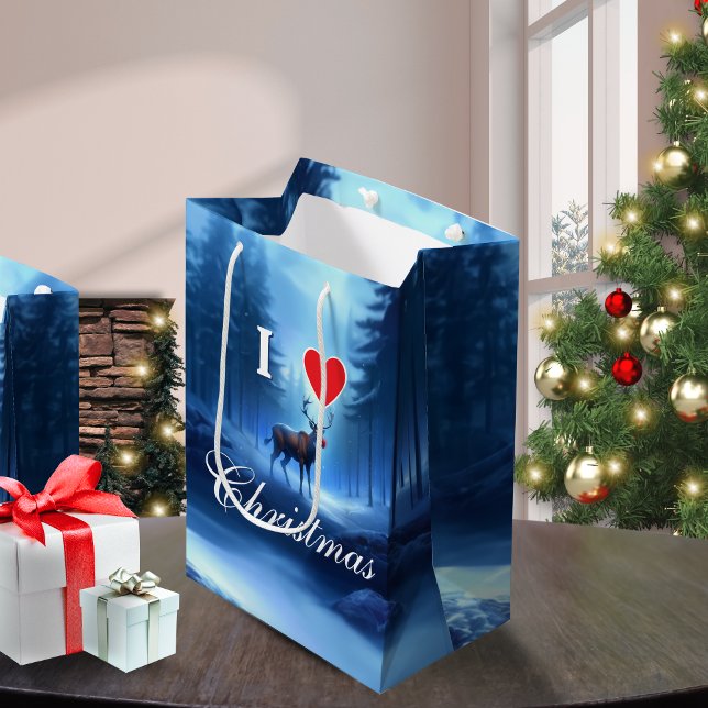 Sac Cadeau Moyen Blue Reindeer Custom Christmas (Créateur téléchargé)