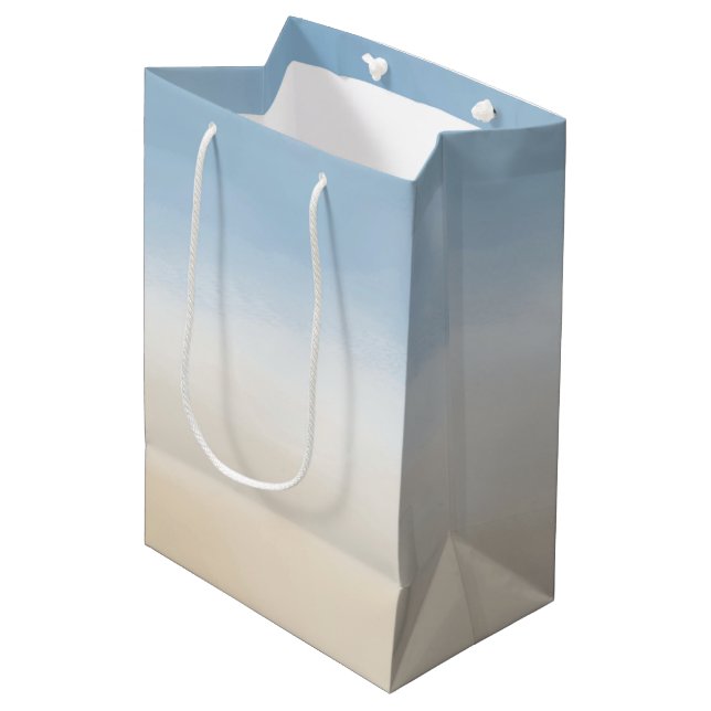 Sac Cadeau Moyen Blue Sky Beige Sand Ombre Aquarelle (Devant Angle)