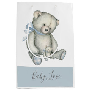 Sac Cadeau Moyen Blue Teddy Bear Aquarelle Vintage Russe 