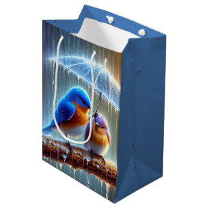 Sac Cadeau Moyen Bluebirds sous un parapluie Anniversaire