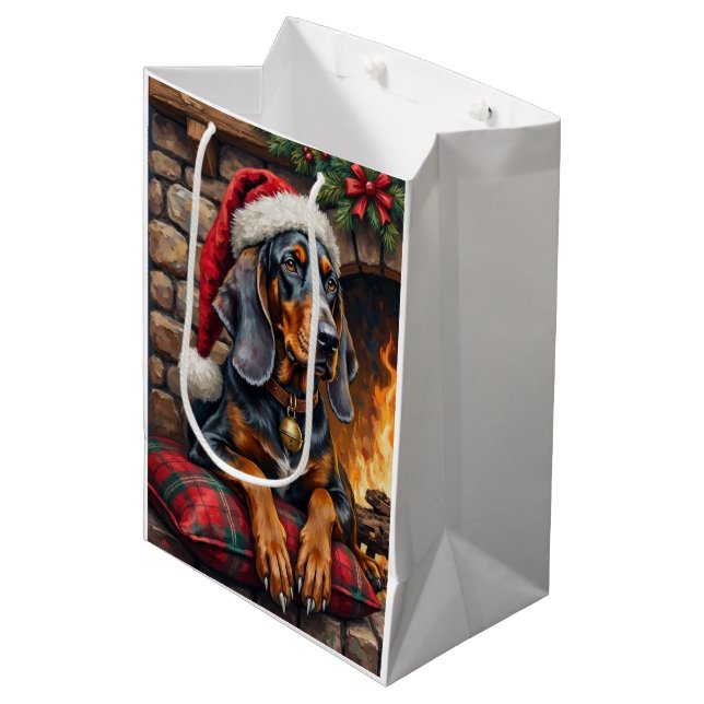Sac Cadeau Moyen Bluetick Coonhound Dog Cozy Lodge Christmas (Devant Angle)
