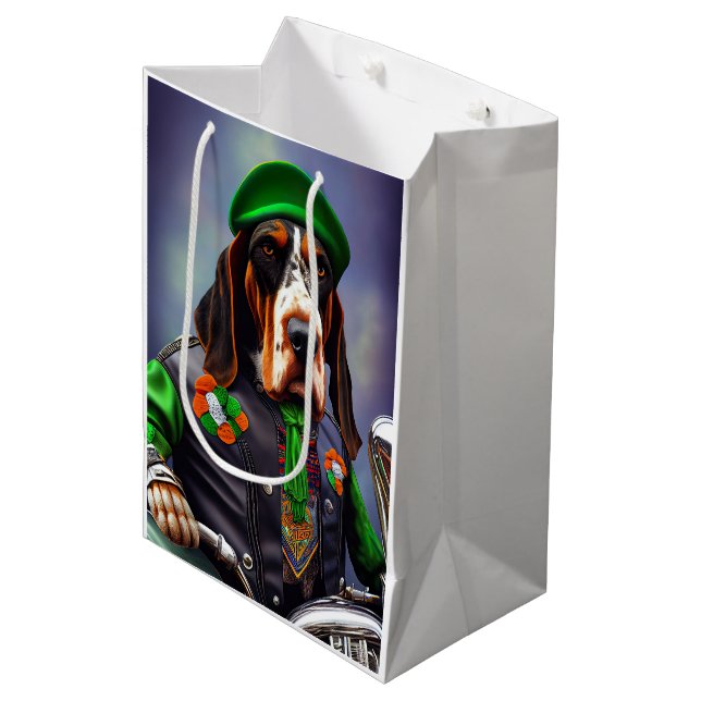 Sac Cadeau Moyen Bluetick Coonhound Driving Bike St. Patrick's Day (Devant Angle)